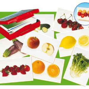 Maletín con fotografías de alimentos