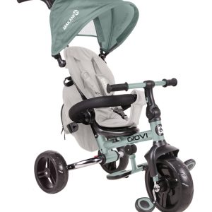 • Suitable for children above 12 months • 3 in 1 multifunctional tricycle that transforms into a three-wheel bike• Foldable• Reclining backrest • Adjustable handle height from 94 to 100 cm• Handle – bar adjustment button• Detachable canopy • 3-point harnes