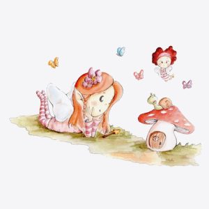 Vinilo con dibujo en acuarela pintado a mano con el Hada Maravilla rodeada de mariposas Reproducido y recortado en autoadhesivo de alta calidad material laminado y de fácil colocación Impreso en tintas látex no tóxicas de alta resistencia con acabado mate