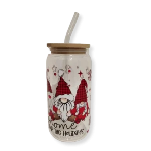 Vaso con tapa y pajita Gnomo rojo