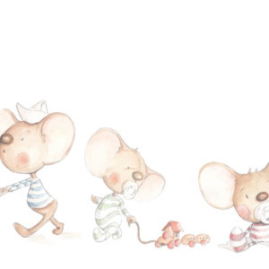 Vinilo con dibujo en acuarela pintado a mano con ratoncitos infantiles con diferentes pijamas de colores Reproducido y recortado en autoadhesivo de alta calidad material laminado y de fácil colocación Impreso en tintas látex no tóxicas de alta resistencia